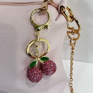 Pink Cherry 🍒 BG Charm Keychain Accessory with Rhinestones